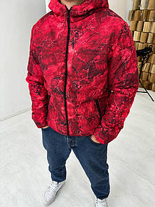 Куртка чоловіча весна-осінь червона з капюшоном з принтом утеплена демісезонна Skon Red