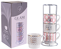 Набор чашек 4*345 мл на металлической подставке Limited Edition GLAM В248-Т2005