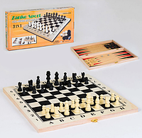 Игра наст. "Шахматы" деревянные 3в1, фигурки и доска дерево, в коробке