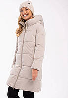 Женская куртка удлиненная - зимняя с капюшоном, бежевая Volcano / XL размер