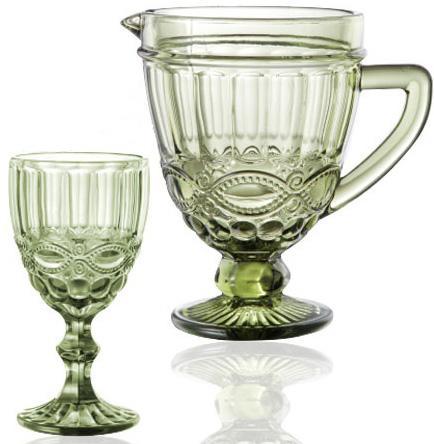 Набір для напоїв Elodia "Вінтаж" 6 келихів 340мл greenpharm greenpharm  і глечик 1.15л, greenpharm  см greenpharm арагдове скло, фото 1