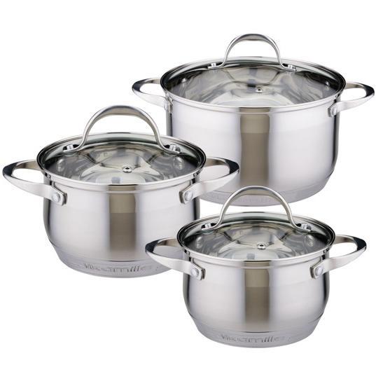 Набір каструль Kamille Mystery Mini 3 каструлі 2.1л, mebelime 2.9л, mebelime 4л mebelime зі скляними кришками, фото 1