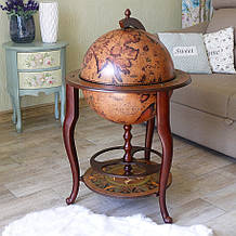 Підлоговий глобус-бар двоярусний на трьох фігурних ніжках "Континенти" дерев'яний зі сферою Ø 450 мм