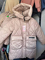 Зимнее пальто для девочки бежевое 134