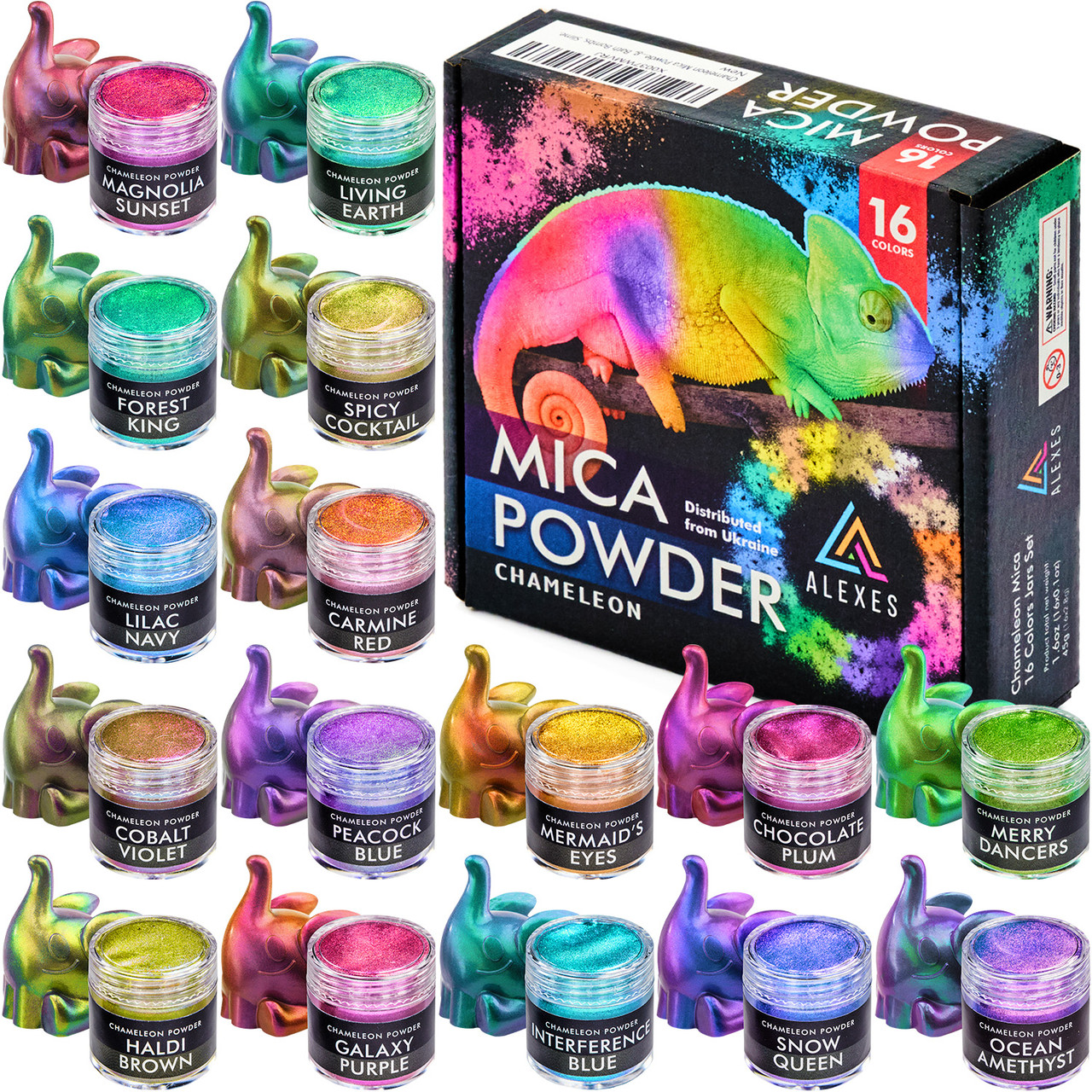 Пігмент перламутровий хамелеон Chameleon Mica Powder слюдяна пігментна пудра ALEXES 16 кольорів, фото 1