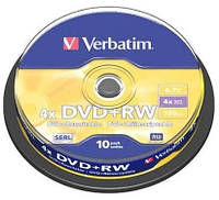 Диск DVD+RW 4.7GB 4x CakeBox 10 шт silver Verbatim 43488