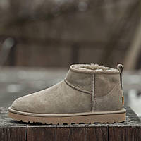 Женские зимние UGG Classic Ultra Mini Beige Olive, теплые бежевые замшевые угги ультра мини ботинки уги