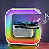 Нічник з бездротовою зарядкою годинником та 15W G 3 акумуляторний RGB світильник колонка радіо, фото 8