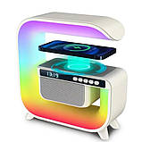 Нічник з бездротовою зарядкою годинником та 15W G 3 акумуляторний RGB світильник колонка радіо, фото 5