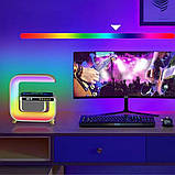 Нічник з бездротовою зарядкою годинником та 15W G 3 акумуляторний RGB світильник колонка радіо, фото 9