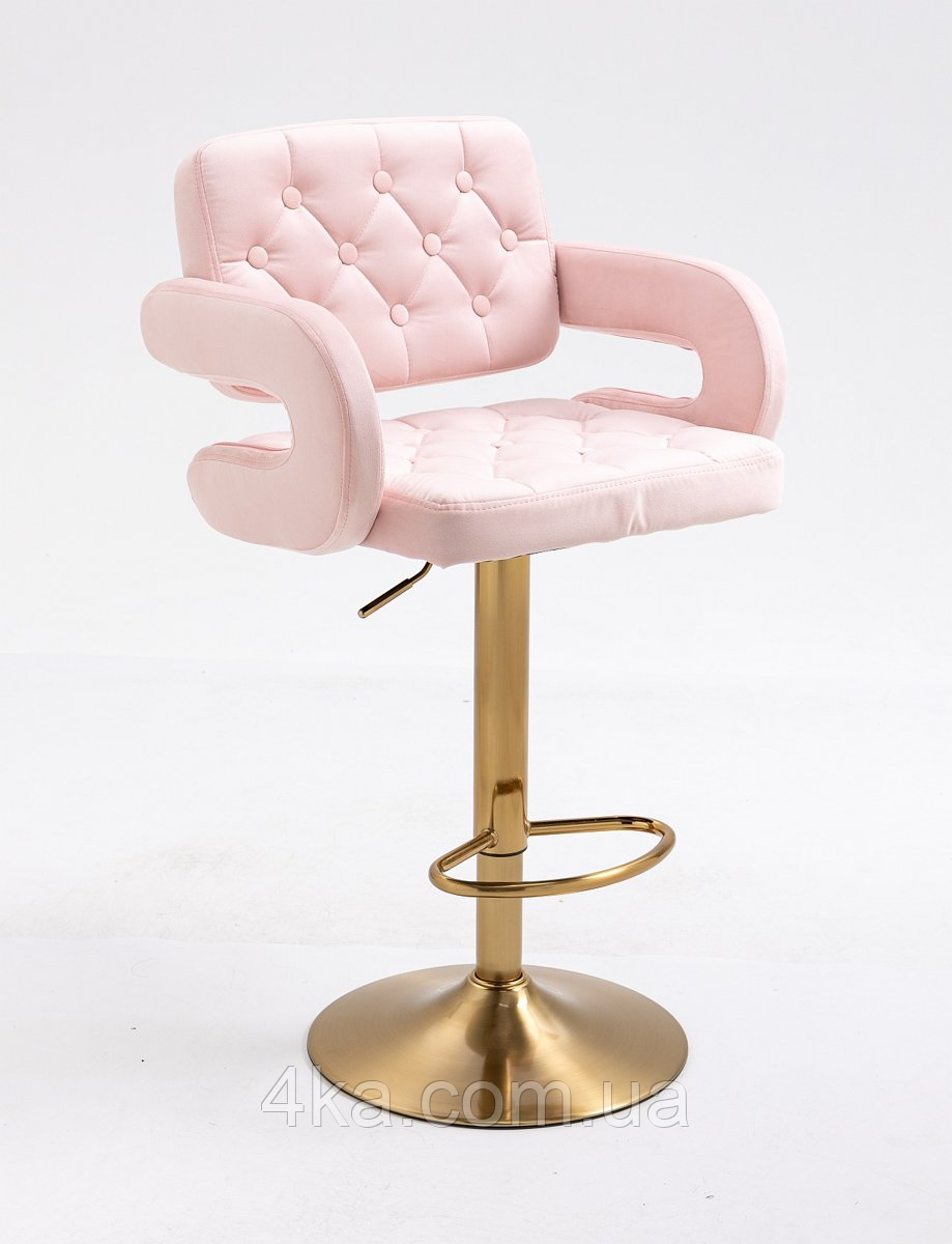Крісло барне, візажне НR8403W, велюр, пудра, база золото, фото 1
