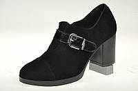 Туфли женские черные модельные на каблуке натуральный велюр MIDA 210396(17)