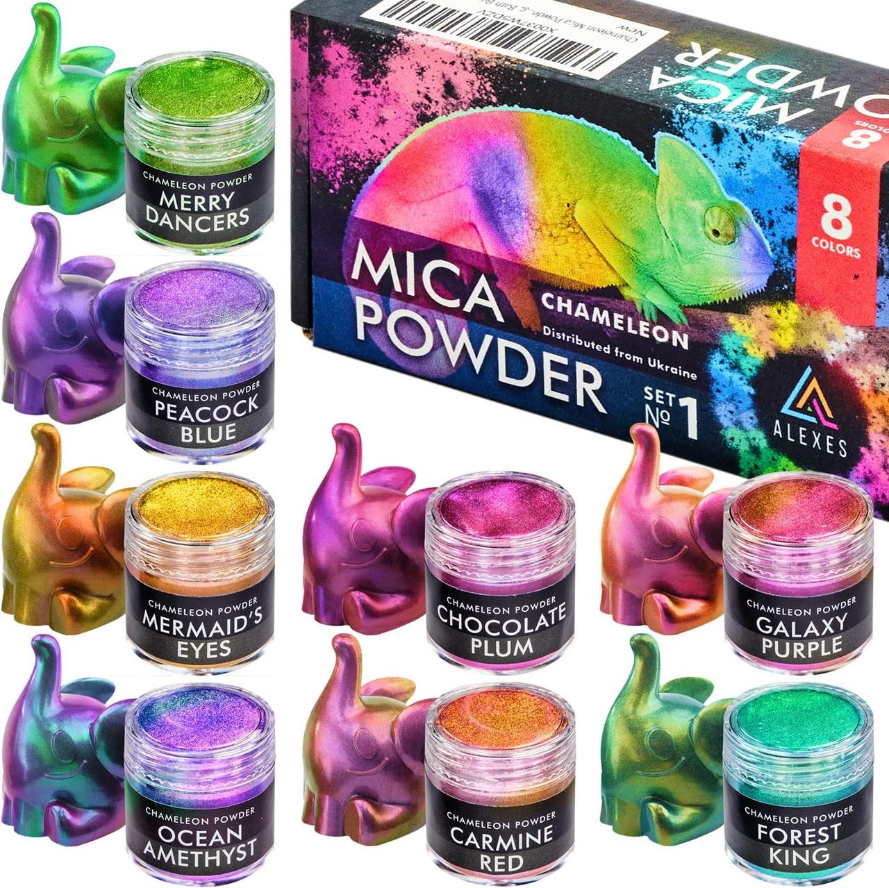 Пігмент перламутровий хамелеон Chameleon Mica Powder слюдяна пігментна пудра ALEXES 8 кольорів Набір №1