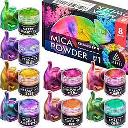 Пігмент перламутровий хамелеон Chameleon Mica Powder слюдяна пігментна пудра ALEXES 8 кольорів Набір №1