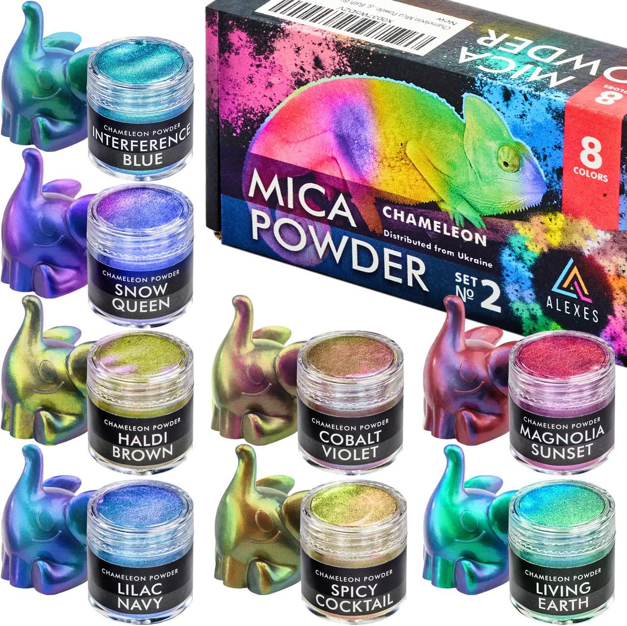 Пігмент перламутровий хамелеон Chameleon Mica Powder слюдяна пігментна пудра ALEXES 8 кольорів Набір №2, фото 1