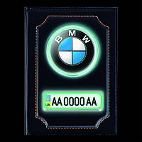Обложки с гос номером и логотипом - глянцевая черная с неон эффектом с эмблемой Вашего автомобиля и номером