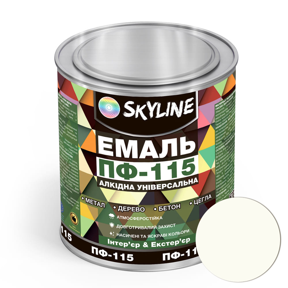 Емаль ПФ-115 алкідна універсальна атмосферостійка «Skyline» Білий 0.9 кг