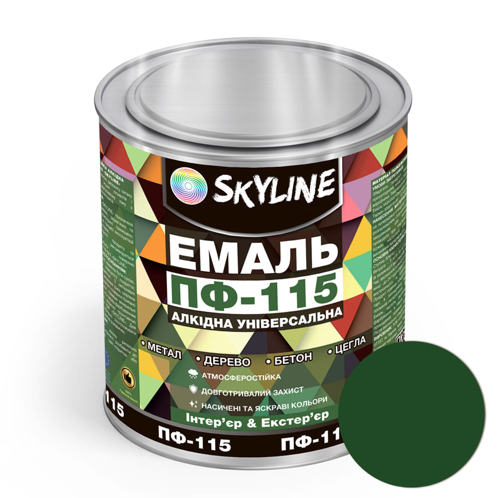 Емаль ПФ-115 алкідна універсальна атмосферостійка «Skyline» Зелений смарагд 0.9 кг