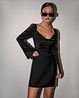 Женское черное шёлковое платье мини (42-44, 44-46 размеры)