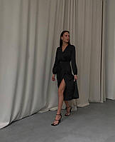 Длинное женское шелковое платье миди (черное, серое, изумрудное)