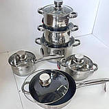 Набор кастрюль из нержавеющей стали ZP 075, набор посуды, посуда из нержавейки (12 предметов), фото 3