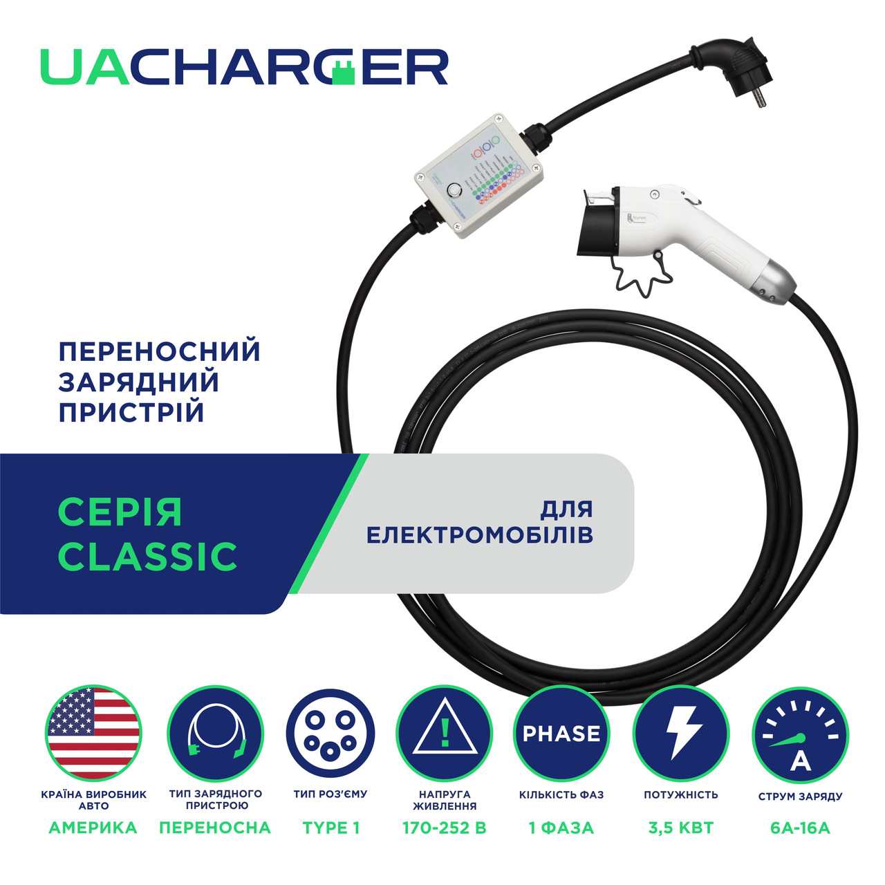 Переносний зарядний пристрій UACHARGER CLASSIC для американських ...