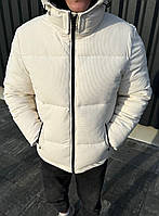 Мужская куртка зимняя (бежевая) стильная теплая съемный капюшон структурный вельвет вафелька зима-весна EVLkv4