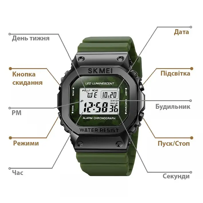 Мужские наручные спортивные часы Skmei 1851 Зеленый - фото 6 - id-p2034027620