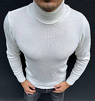 Стильный базовый демисезонный мужской свитер белый, молодежный теплый мужской свитер под горло