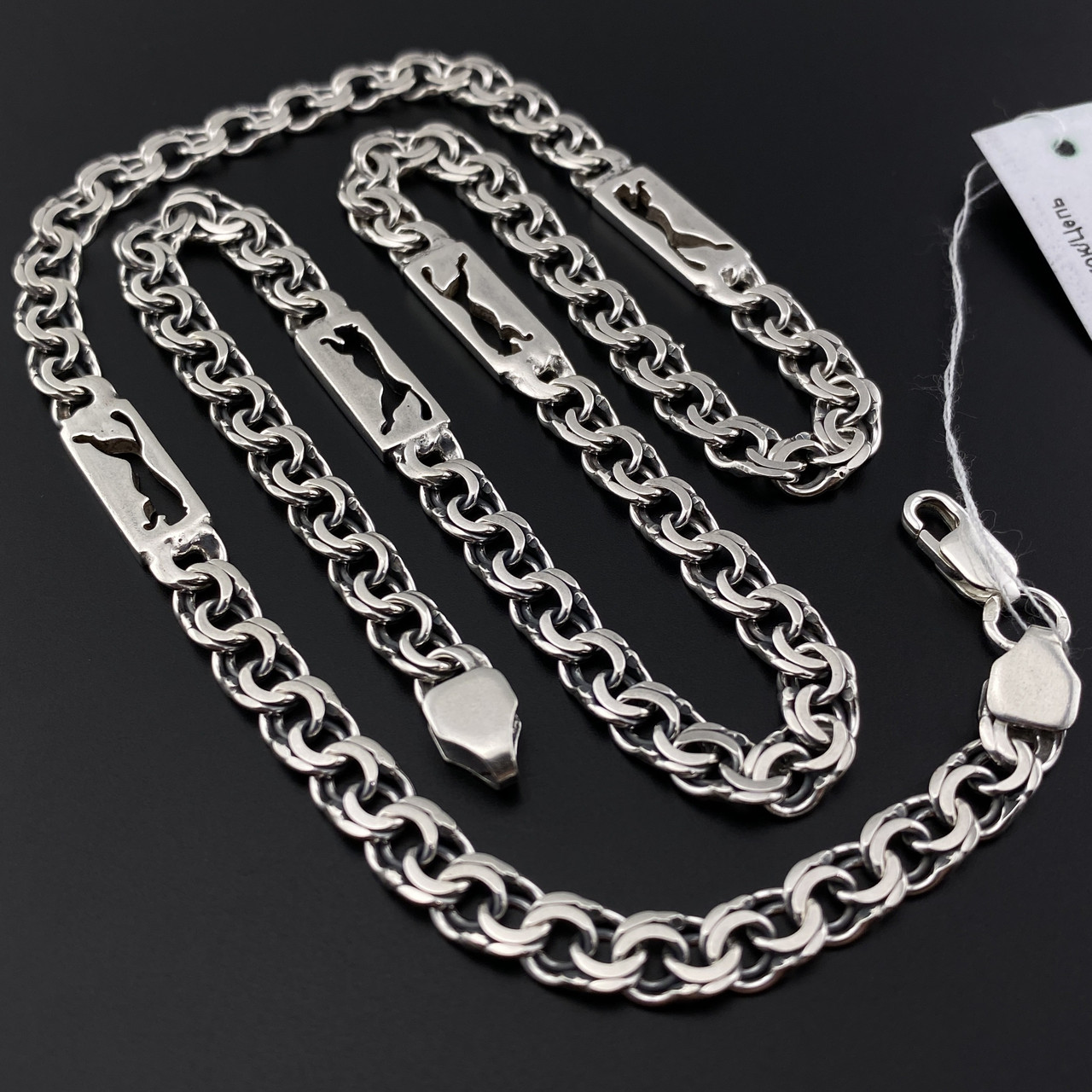 Купить Серебряная цепочка мужская бисмарк со вставками Гепард, мужская ...