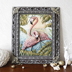 Панно рельєфне Пара фламінго КР 909 кольорова