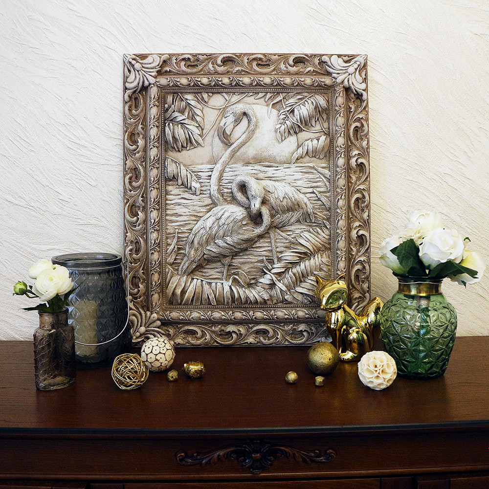 Панно об'ємне Пара фламінго КР 909, що світиться, камінь світить, фото 1