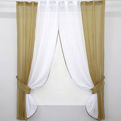 Кухонні шторки (270х170см), на карниз 1,5-2м. Колір кавовий з білим. Код 083к 52-0543