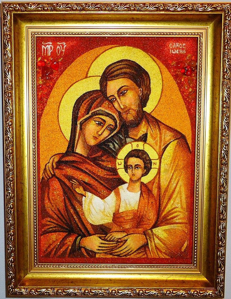 Ікона з бурштину Свята Сімейство i-114 15*20