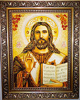 Икона из янтаря Иисус Христос и-02 Господь Вседержитель (пара с Иверской и-01) 15*20