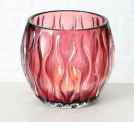 Свічник Еліза рожеве лаковане скло h9см d10см 7058600