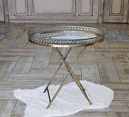 Кавовий столик із металу золотого кольору зі скляною стільницею 81149