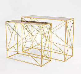 Набір 2-х металевих консольних столів із дзеркальною золотою стільницею 60550