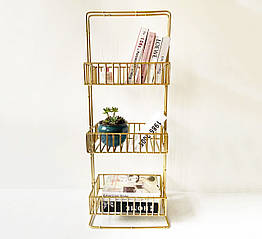 Декоративний стелаж на 3 полиці із золотистого металу 60688