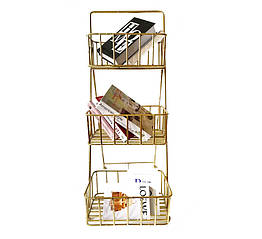 Стелаж на три полиці кошика з металу золотий 60689