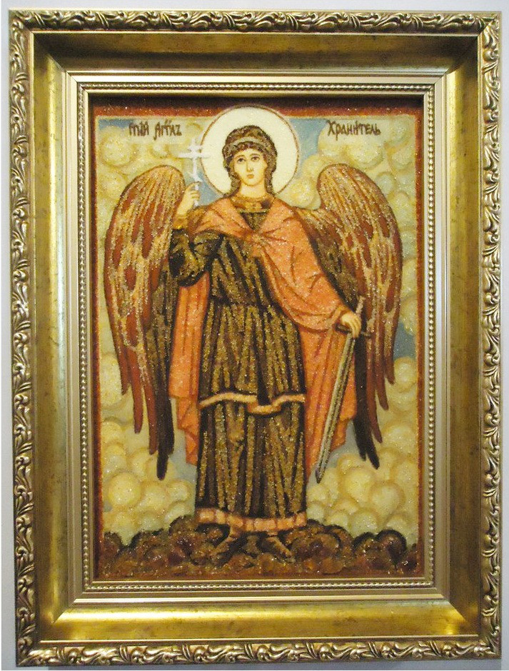 Ікона з бурштину Ангел Охоронець і-121 20*30