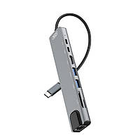 Разветвитель переходник USB-хаб XO HUB003 8-in1 Type-C to 4K HDMI/RJ45/SD/TF /Type-C /USB3.0 /PD, Gp1, Хорошее