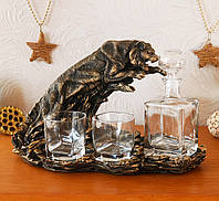 Штоф Тигр в прыжке подарочный набор для виски 43 см ШП415 бронза