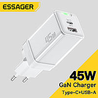 Мережевий зарядний пристрій Essager Zhiqi 45W GaN Travel Charger A+C EU white (ECTCA-ZQB02-Z)