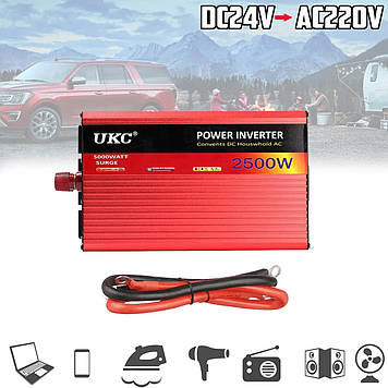 Перетворювач струму автомобільний UKC-2500W 24V AC/DC інвертор перетворює електрику з 24 В на 220 В, GP, Гарної якості,