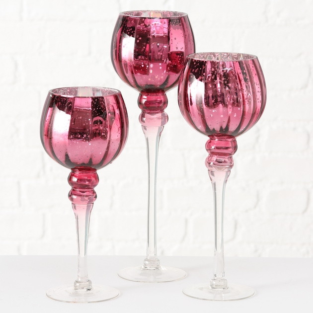 Набір 3-х свічників у вигляді келиха скло марсала h30-40см.