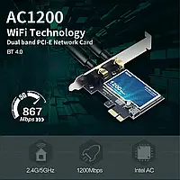 Сетевые Карты PCI-E Wi-Fi адаптер 1200Mbps Dual Band Wireless, Bluetooth adapter, Ch2, хорошего качества,