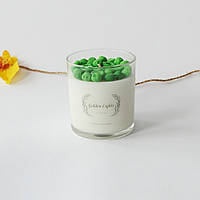 Ароматическая свеча Golden Lights в стакане с зелеными шариками с ароматом Амаретто - 130 грамм