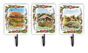 Вішалка на 3 гачки Україна "Хатина з озером" 34*9 см гпукв023г