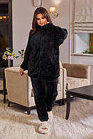 Теплая женская пижама цвет черный для дома качественный плюшевый удобный домашний костюм в пижамном стиле
